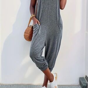 New Heather Gray Sleeveless Jumpsuit with Tapered Legs